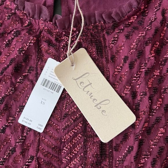 Let Me Be Wine Red Sequin Top with Tulle Sleeves - Picture 4 of 5